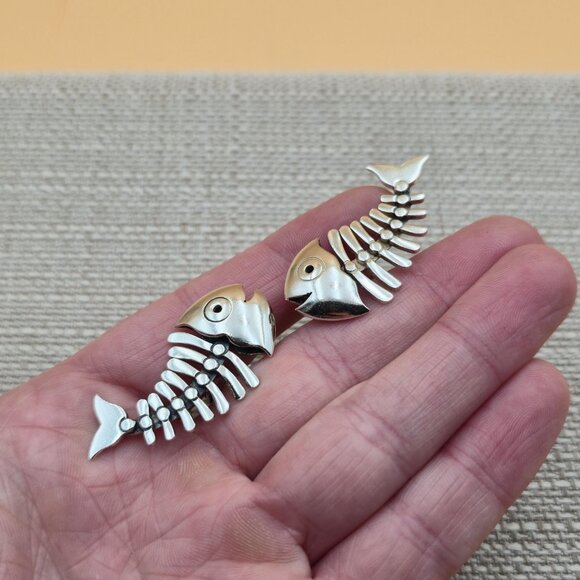 970 Silver Silversmith Antonio Pineda 1950s Bone Fish Cufflinks B699 - Picture 2 of 6